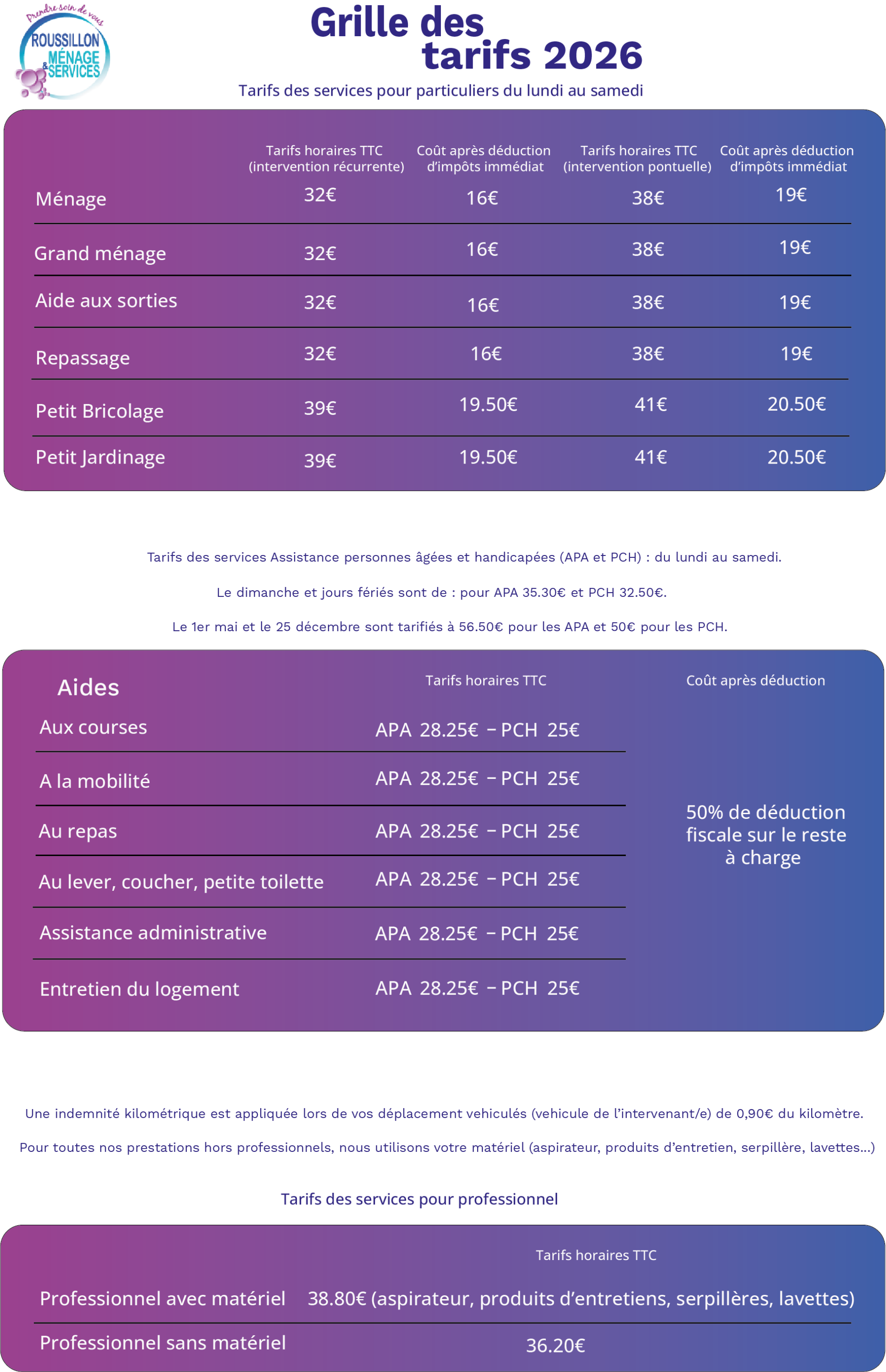 Roussillon ménage et services - Grille des tarifs 2024 - 1